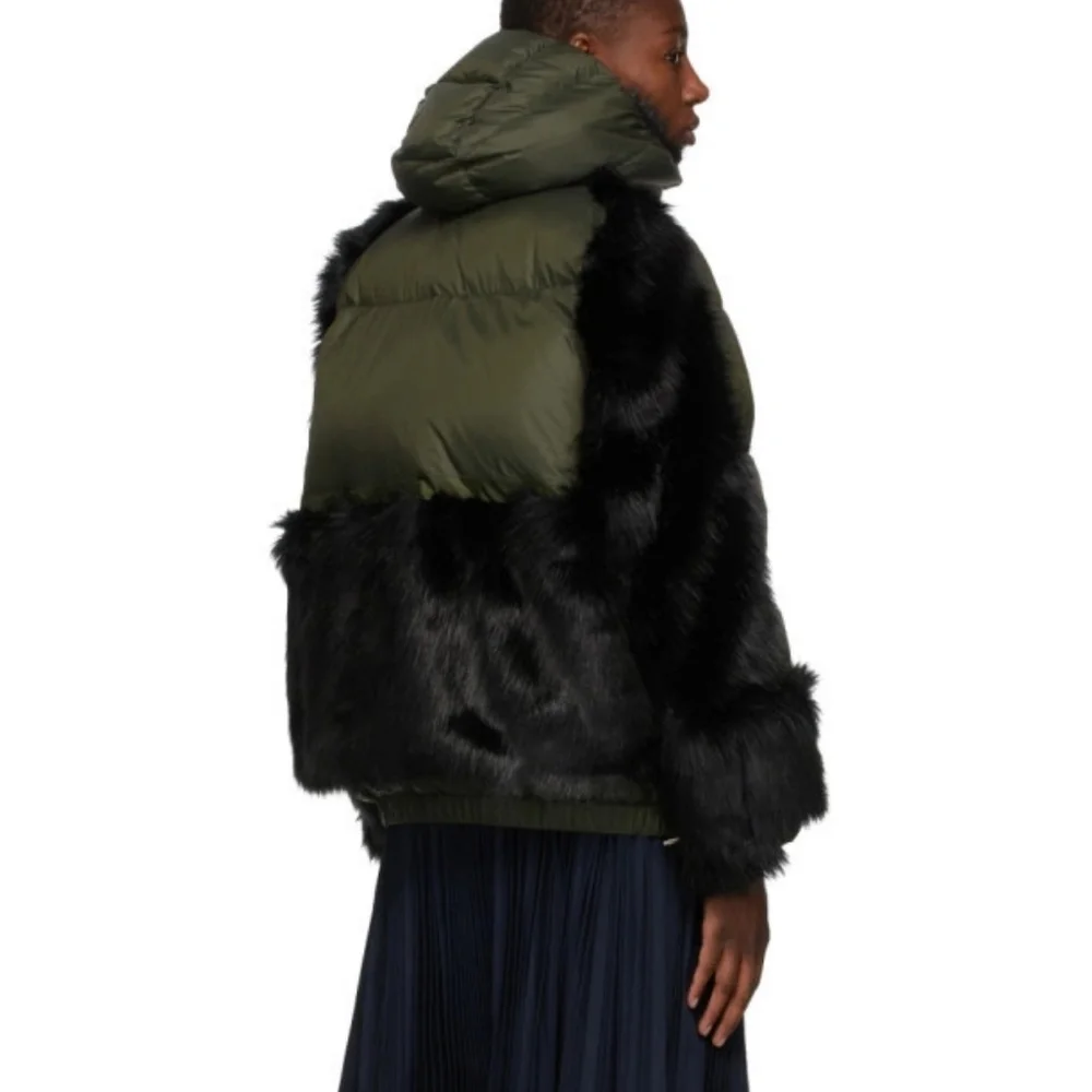 Nike Sacai Edition Down NGR Faux Gur Puffer Parka in Olive Green - Picture 2 of 14